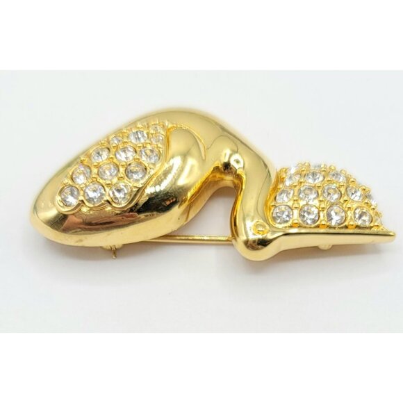 Swarovski Goldtone Clear Crystal Pelican Brooch Signed - Picture 4 of 7